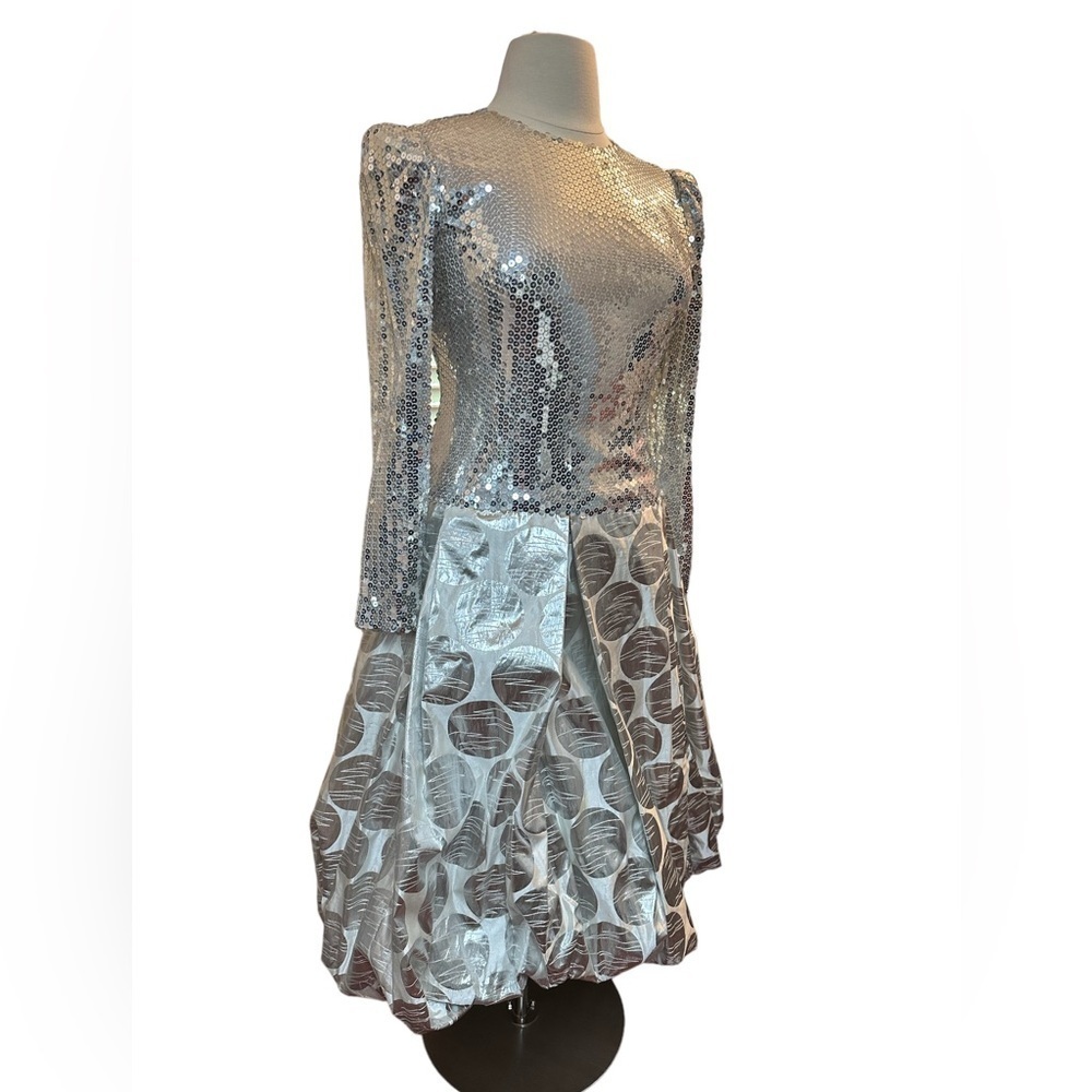 Vintage Haute Couture Richilene Metallic Long Sleeved High Low Formal Dress - Picture 2 of 7